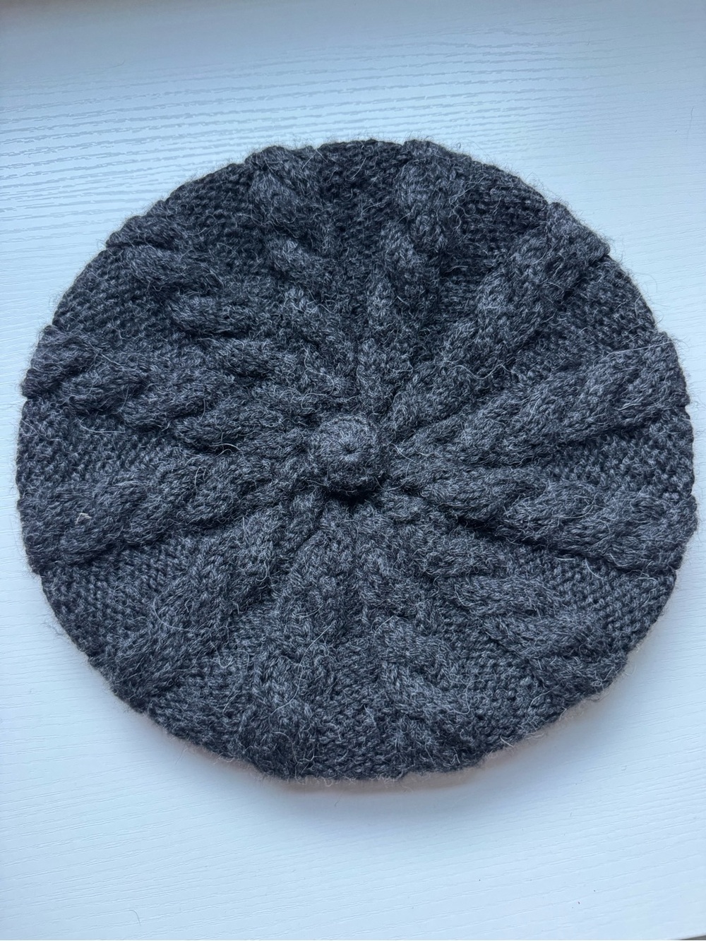 Peruvian Connection 100% Baby Alpaca Cable Knit Beret Hat Charcoal Gray One Size